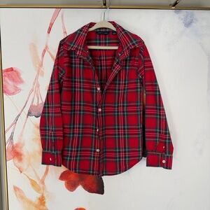 Janie and Jack Red Plaid Button Down Shirt Size:6